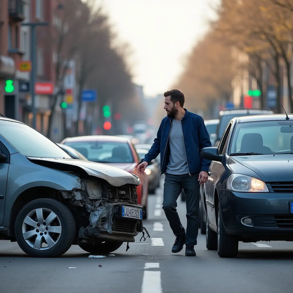 Verkehrsunfall auf Stadtstraße mit Jugendlichen und Autos im Stau, Unfallort und Beteiligte