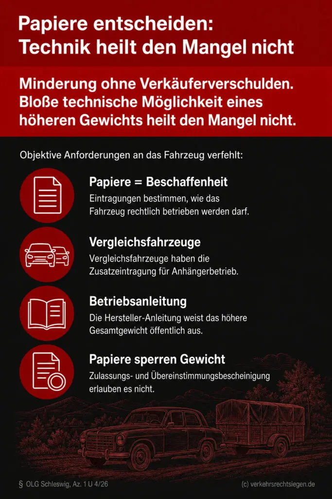 Checkliste zu einem Kfz-Mangel beim Anhängergewicht: Vier objektive Prüfkriterien zur rechtlichen Beschaffenheit statt reiner